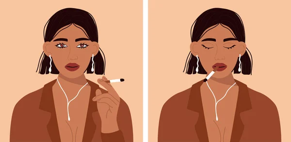Woman Beautiful Face Abstract Modern Avatar Social Media Girl Cigarette — Image vectorielle
