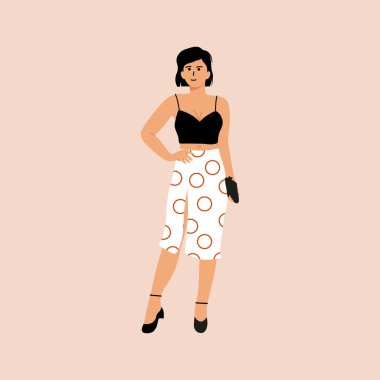 Stylish woman character. Casual hipster outfit, abstract cartoon flat model girl contemporary style. Vector illustration.