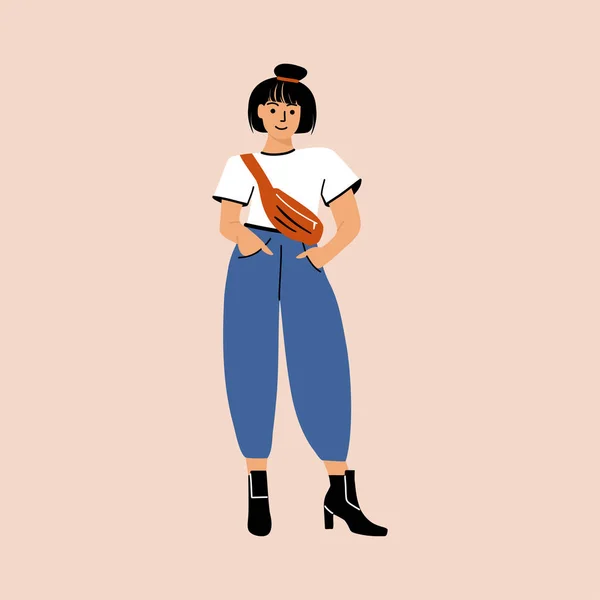 Abstract Woman Character Fashionable Casual Hipster Outfit Cartoon Flat Girl — Archivo Imágenes Vectoriales