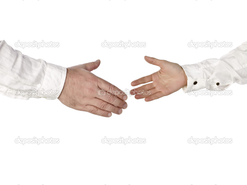 Big and small hands going to handshake