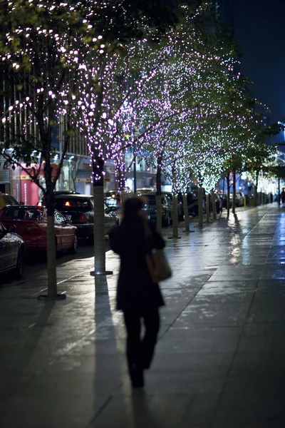 Glowing lights on trees in new york city — Stock Photo, Image