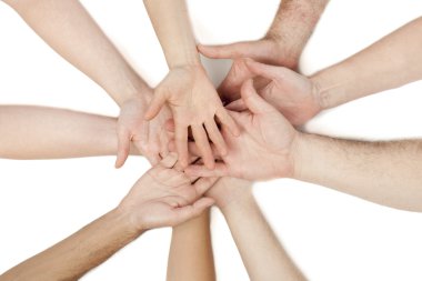 Diverse group of hands together clipart