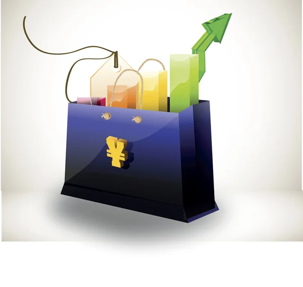 Shopping bag with colorful bar graph arrow and tag — Stock Photo, Image