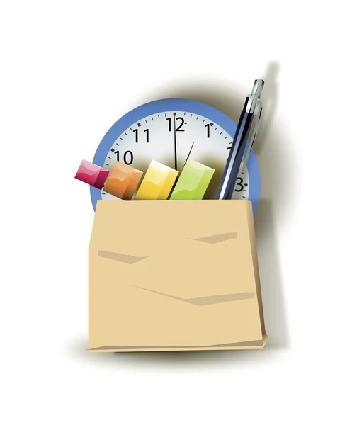 Pacote com caneta gráfico de barras e relógio — Fotografia de Stock