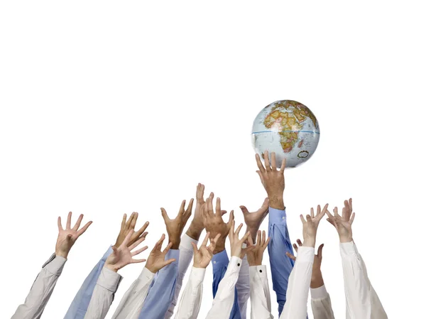 Group of hand reaching the globe — Stock Photo, Image