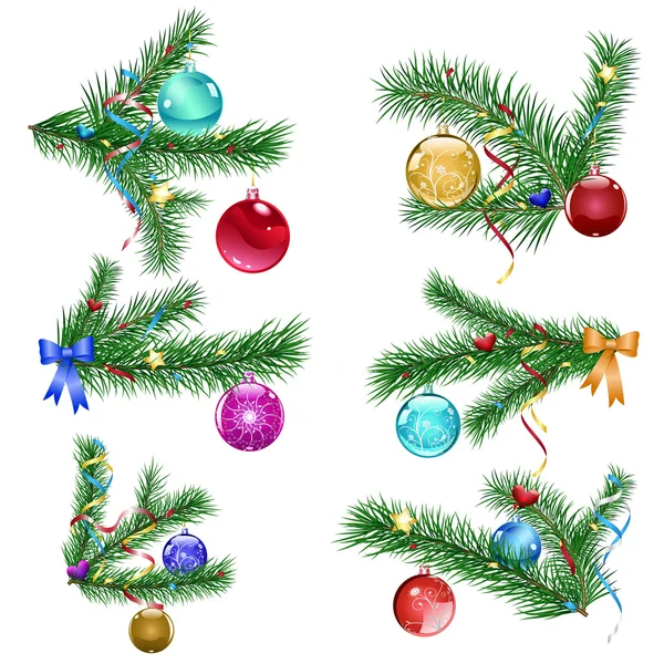 Kerstboom takken met kerstballen — Stockvector