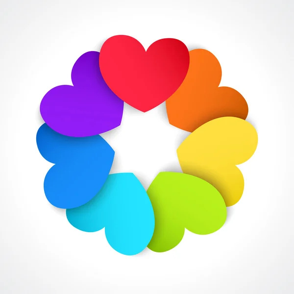Cirkel av färgat papper hjärtan — Stock vektor