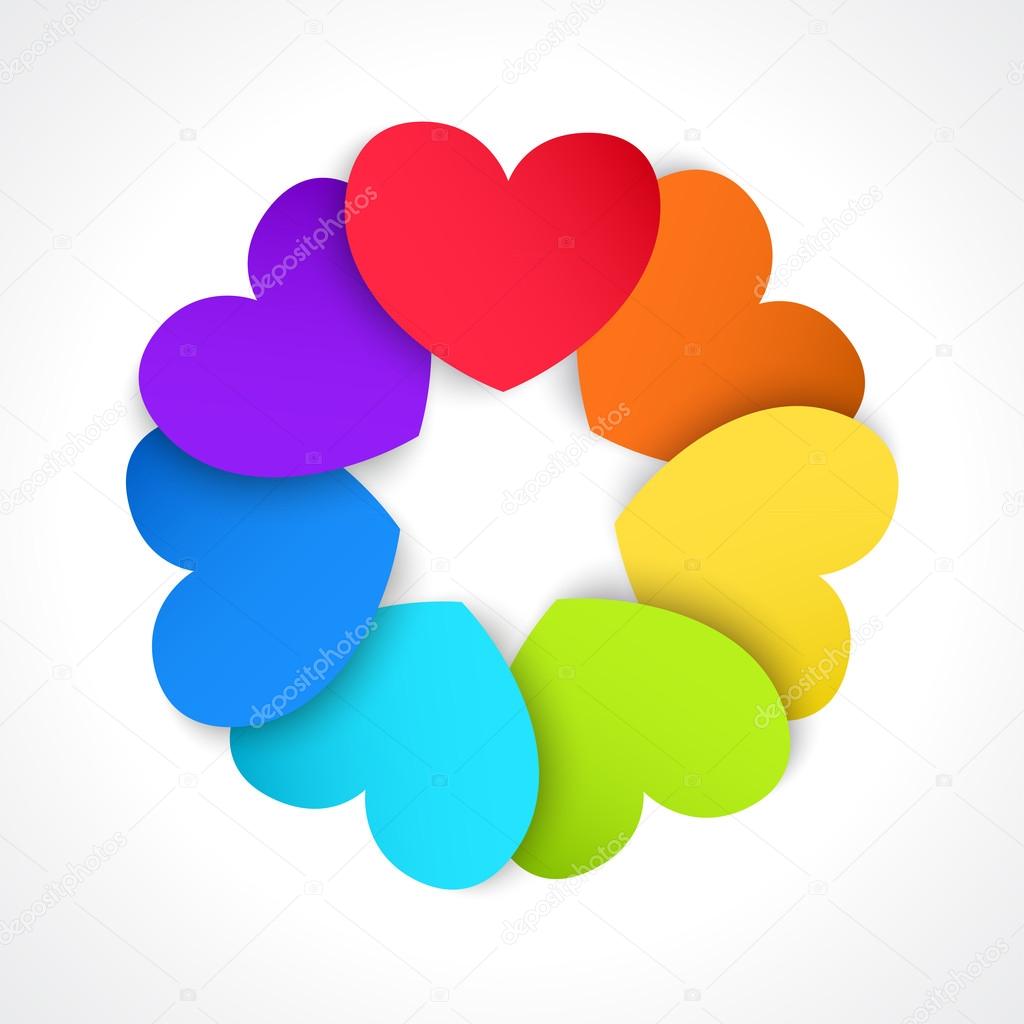 Circle of colored paper hearts