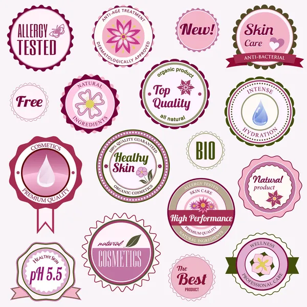 Set of cosmetic badges, labels and stickers — Stock Vector