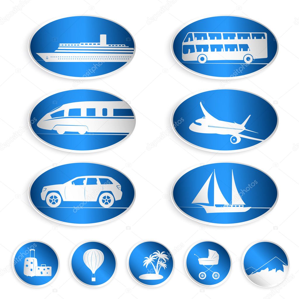 Travel labels, logos and stickers