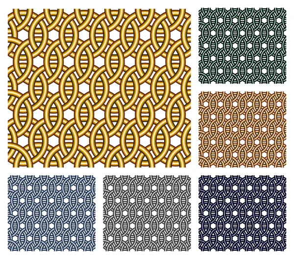 Entwined metal rings. Seamless patterns. — Stock Vector