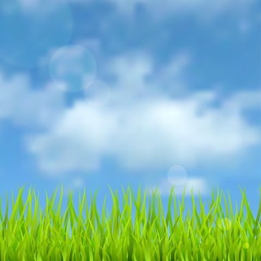 bahar gökyüzü, bulutlar ve çim doğal arka plan.