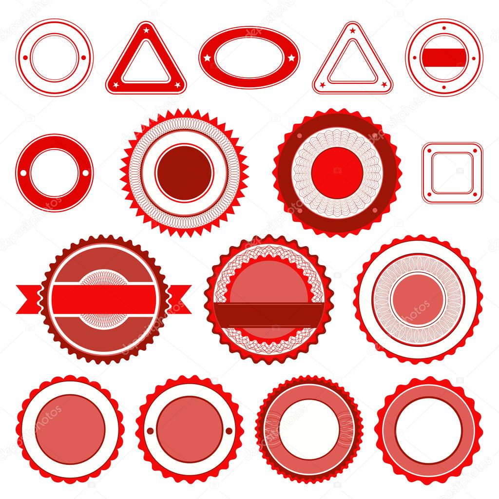 Set of badges, labels and stickers without text. In red colour.
