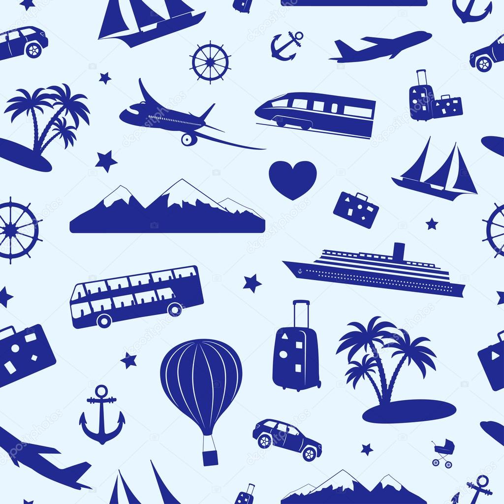 Seamless monochrome pattern on travel and tourism