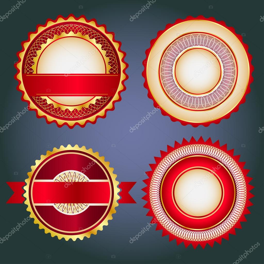Badges, labels and stickers without text on retail. Designed in red colors.