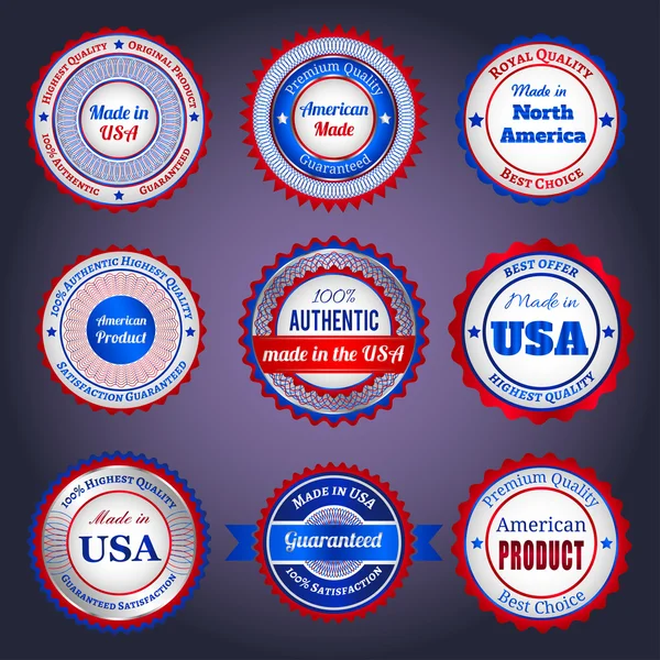 Vente étiquettes et autocollants sur Made in USA — Image vectorielle