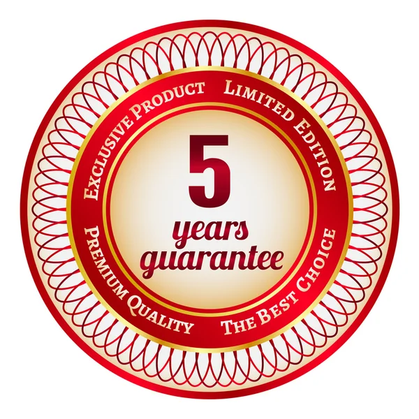 Label on 5 year guarantee — Stock Vector