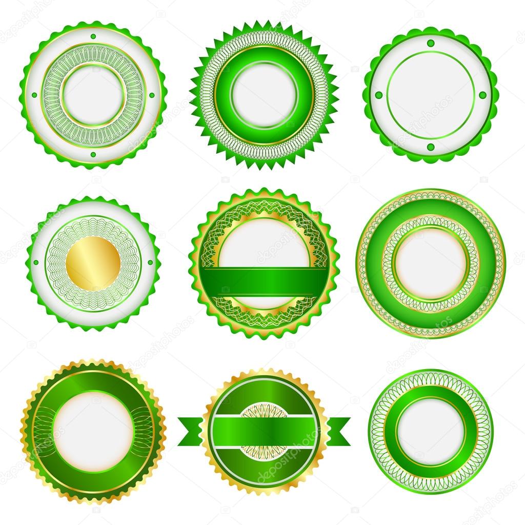 Set of badges, labels and stickers without text. In green color.
