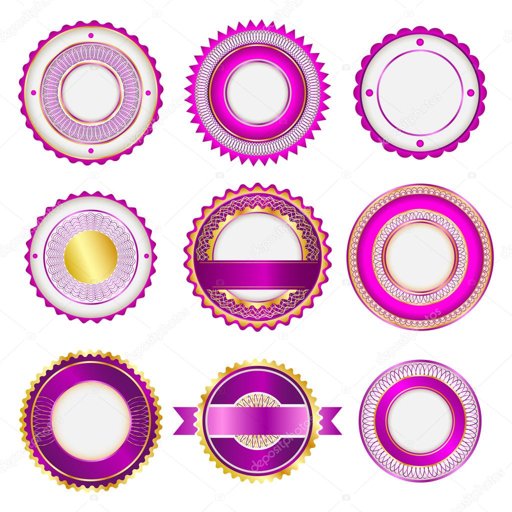 Set of badges, labels and stickers without text. In pink color.