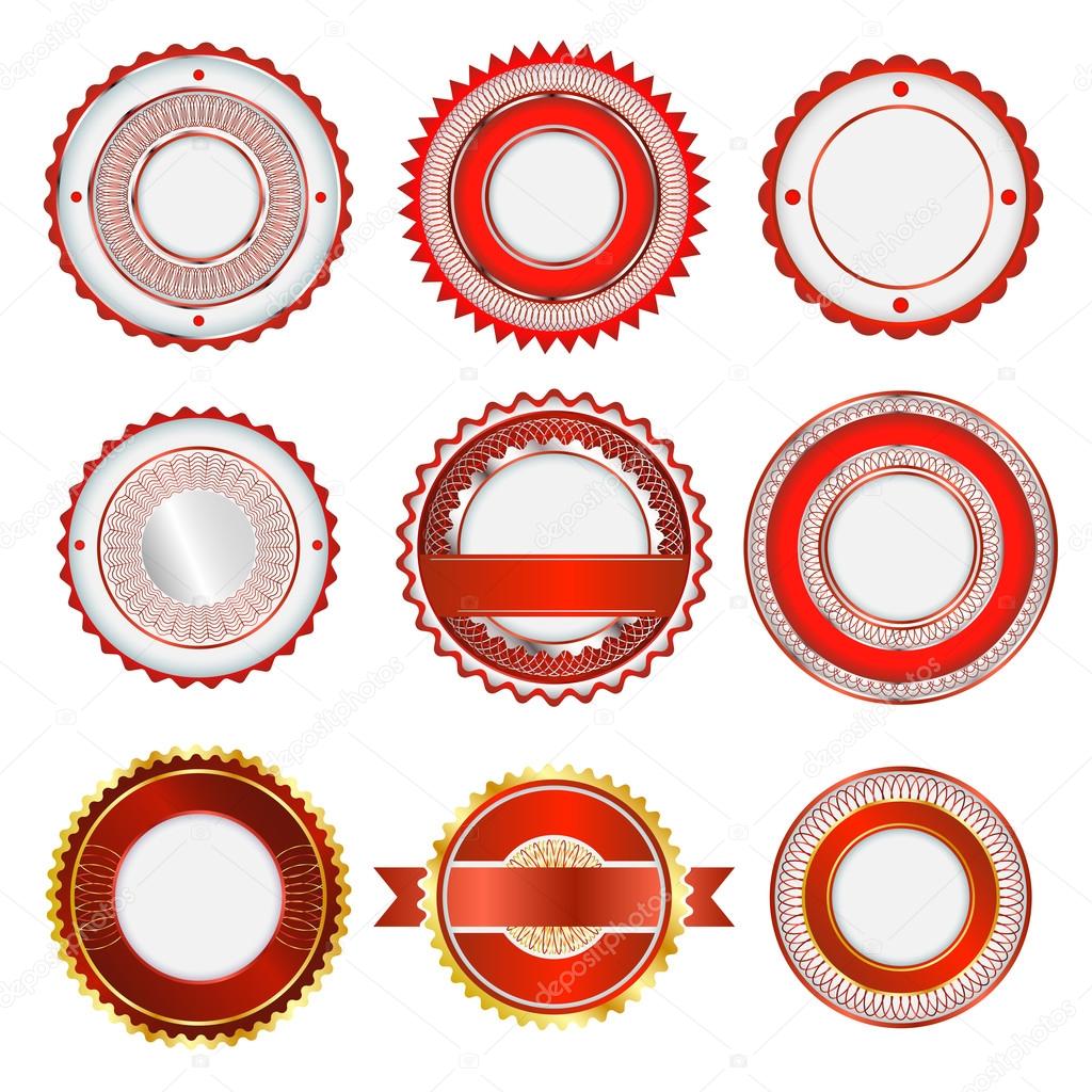 Set of badges, labels and stickers without text. In red color.