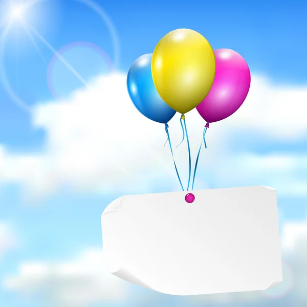 Разноцветные воздушные шары с бумажной картой — стоковый вектор
