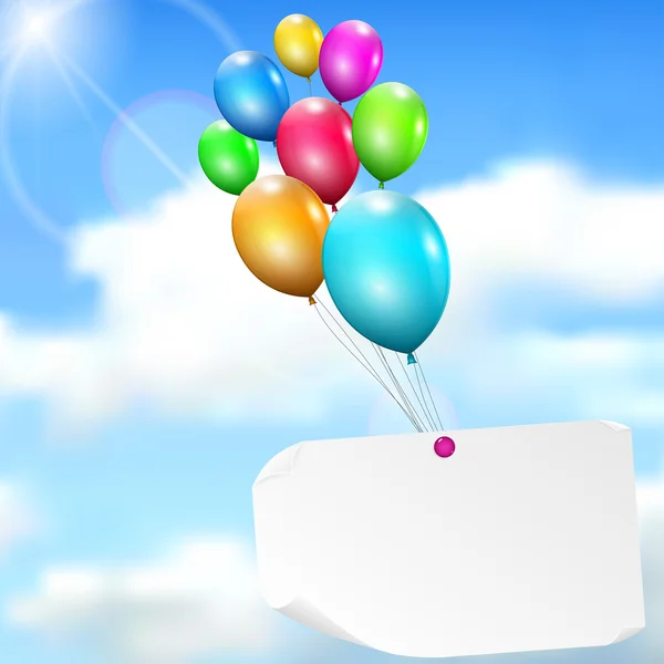 Bunte Luftballons mit Papierkarte — Stockvektor
