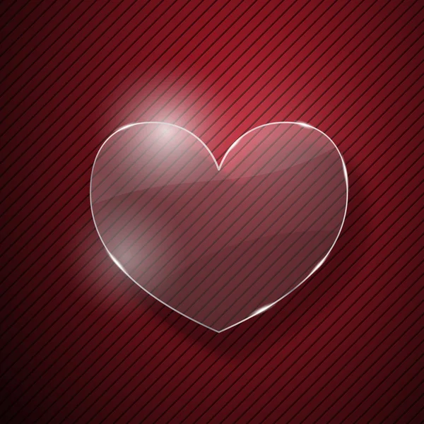 Corazón de vidrio sobre fondo rayado rojo — Vector de stock