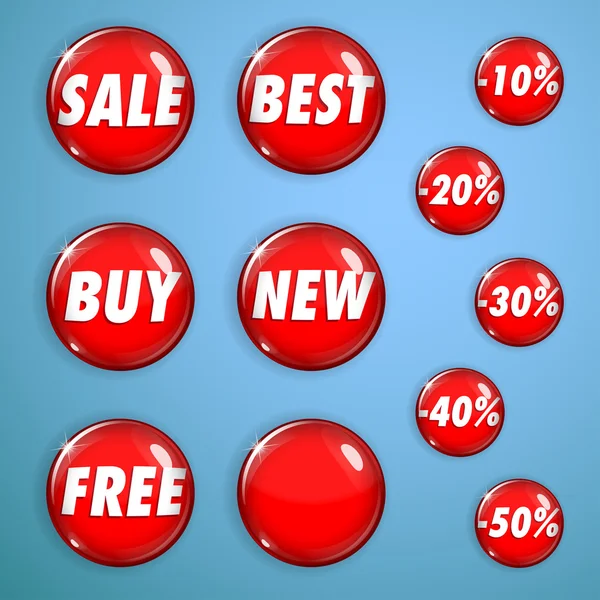 Set of red shiny buttons on sale — Stock Vector