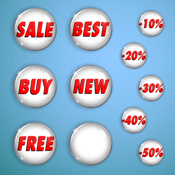 Set of white shiny buttons on sale — Stock Vector