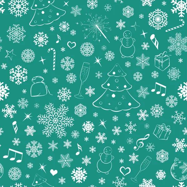 Nahtloses Muster mit Schneeflocken und Weihnachtssymbolen — Stockvektor