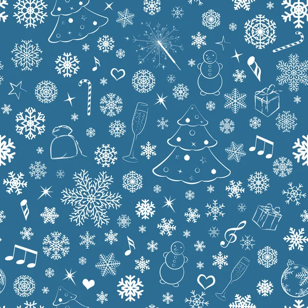 Seamless pattern with snowflakes and Christmas symbols — Stock Vector