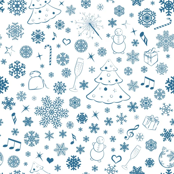 Бесшовный узор со снежинками и рождественскими символами — стоковый вектор