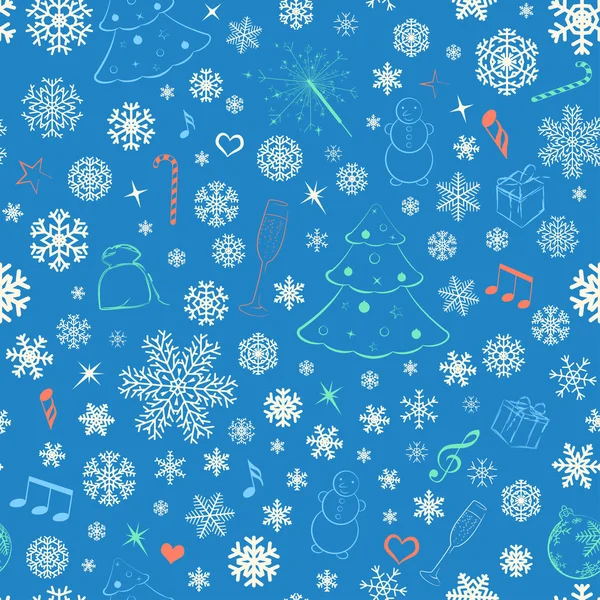 Bezešvé vzor sněhové vločky a vánoční symboly — Stockový vektor