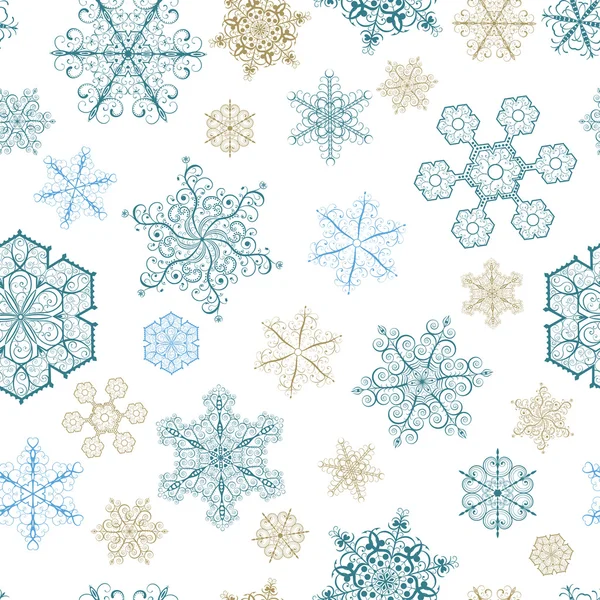 Modèle sans couture de Noël avec de grands et petits flocons de neige — Image vectorielle