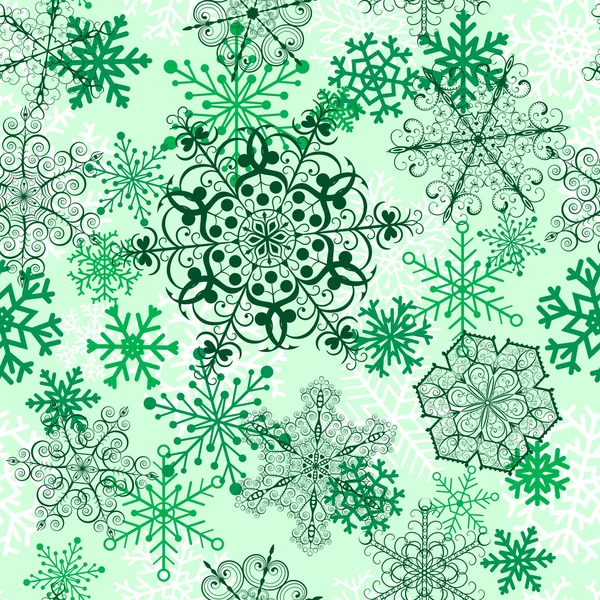 Kerstmis naadloze patroon met groene sneeuwvlokken — Stockvector