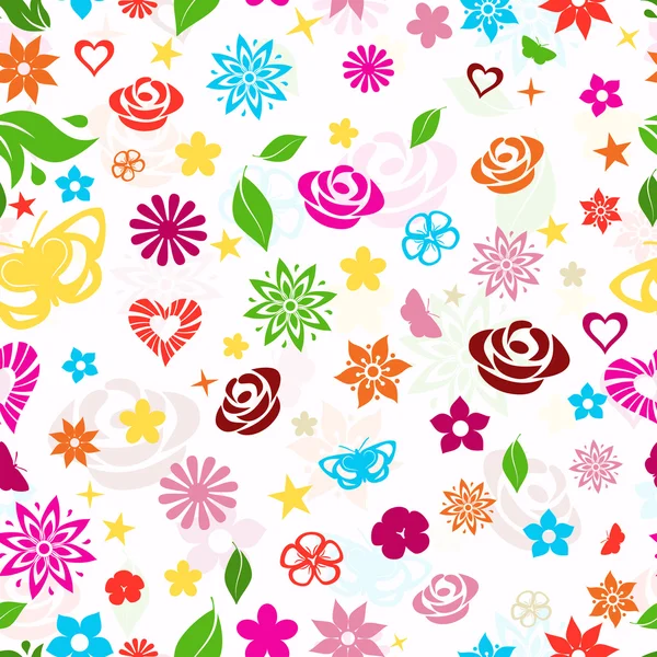 Seamless pattern of multicolored flowers — Stock Vector