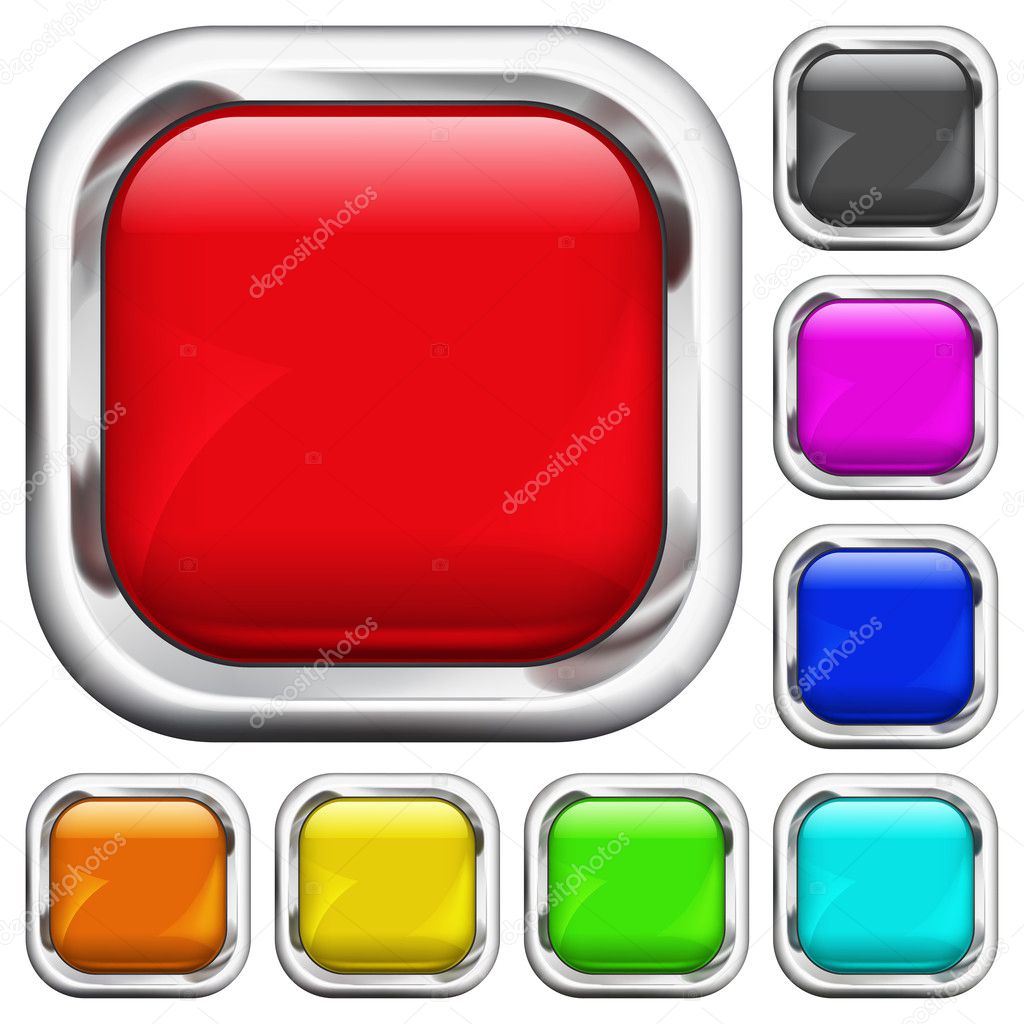 Set of square multicolored buttons