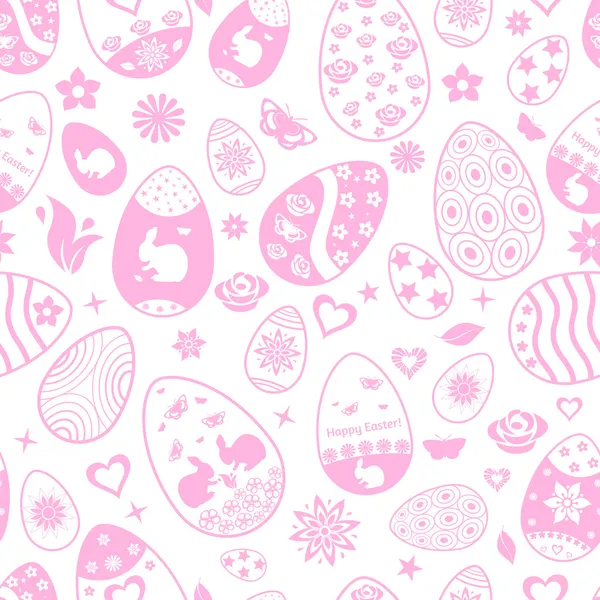 Seamless pattern of Easter eggs, pink on white — Stock Vector