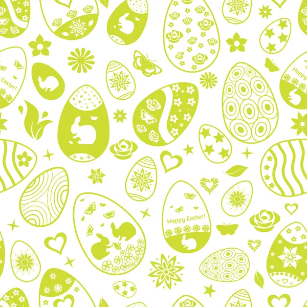 Patrón sin costuras de huevos de Pascua, verde sobre blanco — Vector de stock