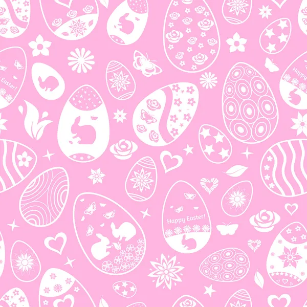 Patrón sin costuras de huevos de Pascua, blanco sobre rosa — Archivo Imágenes Vectoriales