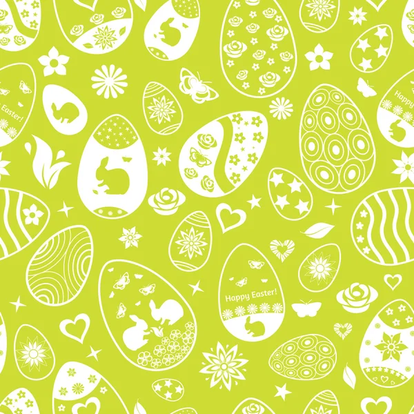 Seamless mönster av påskägg, vit på grön — Stock vektor