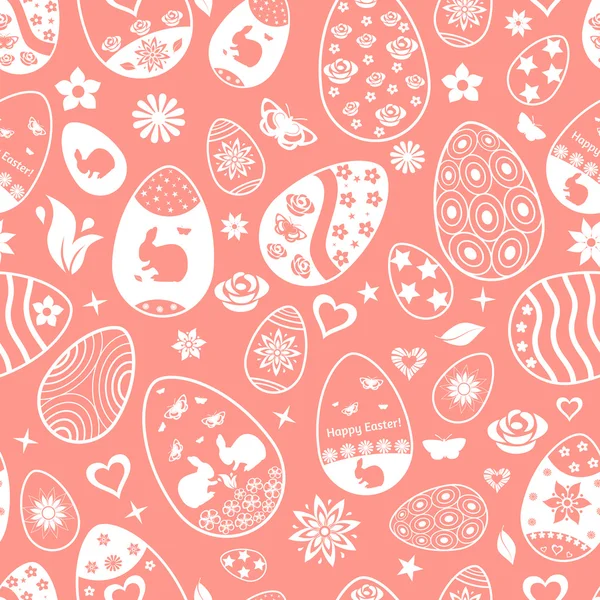 Patrón sin costuras de huevos de Pascua, blanco sobre rojo — Archivo Imágenes Vectoriales