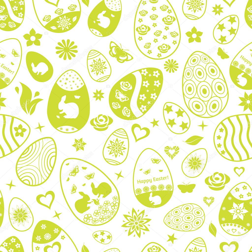 Seamless pattern of Easter eggs, green on white