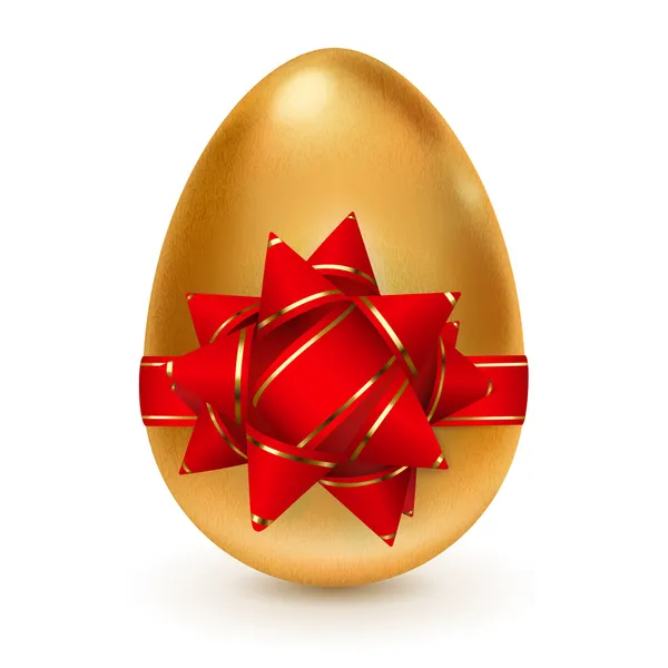 Goldenes Ei mit roter Schleife — Stockvektor