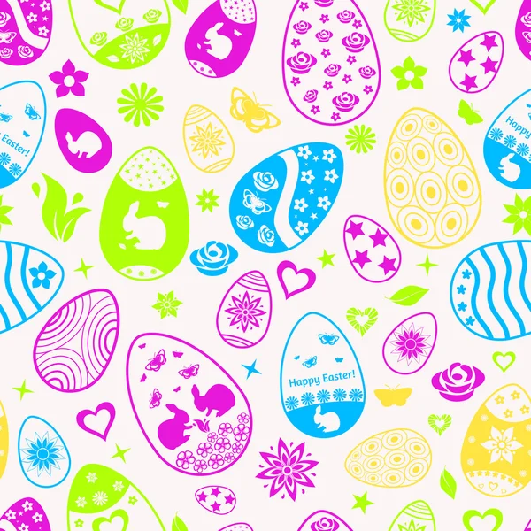 Бесшовный рисунок пасхальных яиц, разноцветных на белом — стоковый вектор