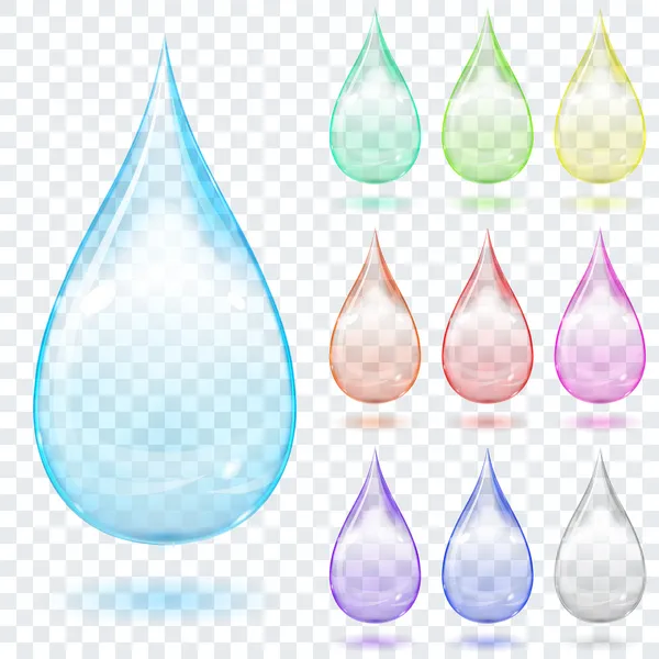 Set of multicolored transparent drops — Stock Vector