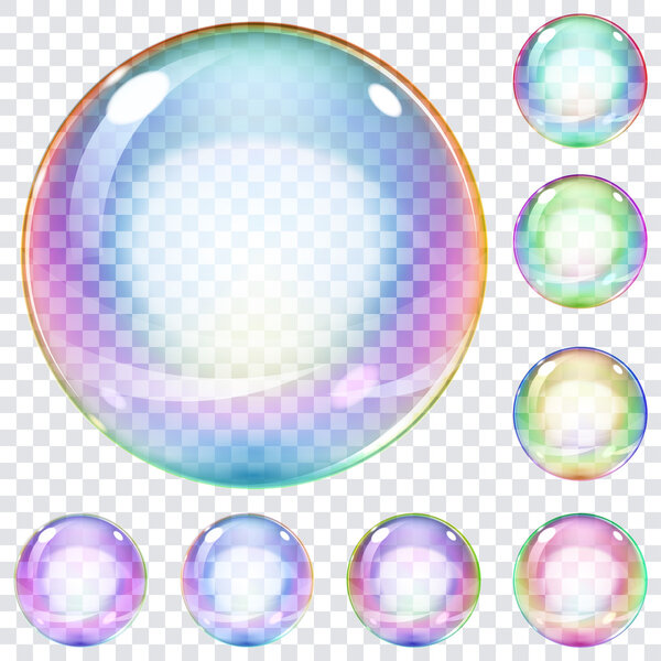 Set of multicolored soap bubbles