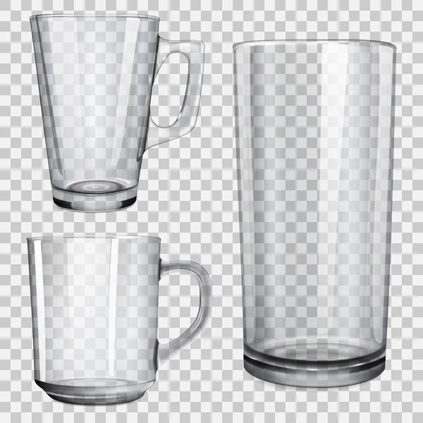 Deux tasses en verre transparent et un verre pour le jus — Image vectorielle