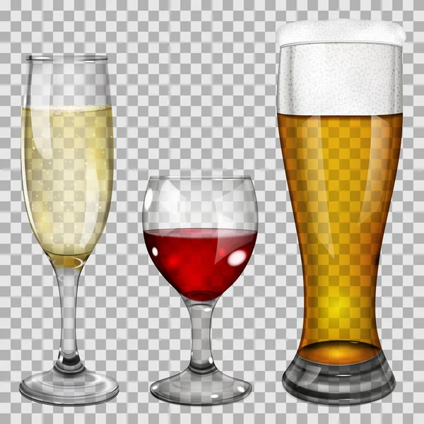 Bicchieri di vetro trasparente con bevande — Vettoriale Stock