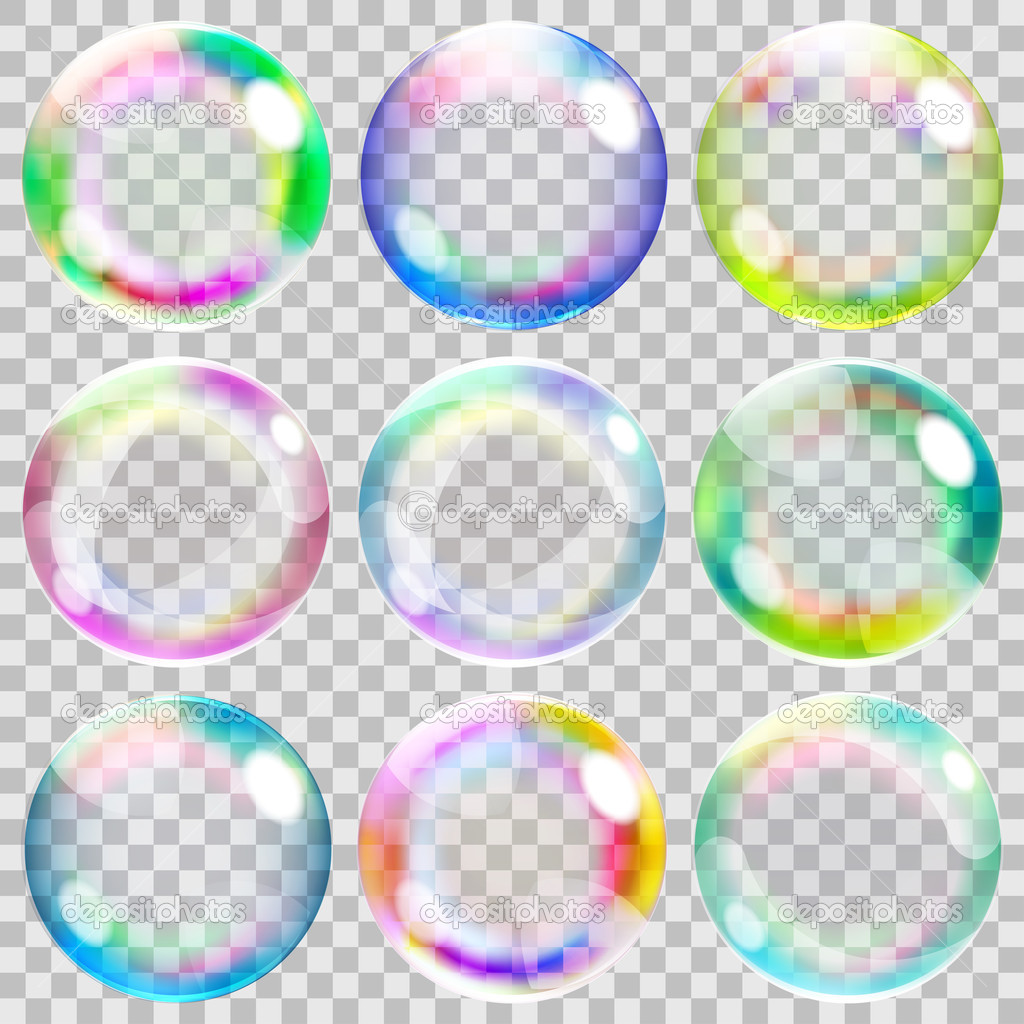Multicolored transparent soap bubbles